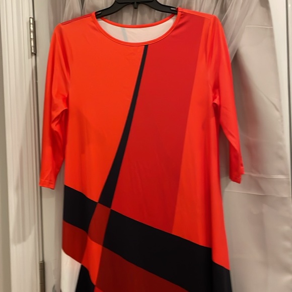 Shein Curve Red Black Geometric MIDI Dress Size 0XL XL NWOT - Picture 3 of 5